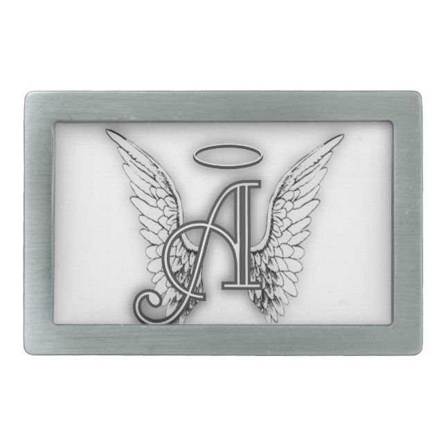 Angel Alphabet A Initial Latter Wings Halo Rectangular Belt Buckle (Front)