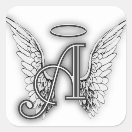 Angel Alphabet A Initial Latter Wings Halo Square Sticker