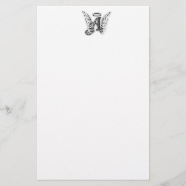 Angel Alphabet A Initial Latter Wings Halo Stationery (Front)