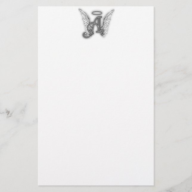 Angel Alphabet A Initial Latter Wings Halo Stationery (Front)