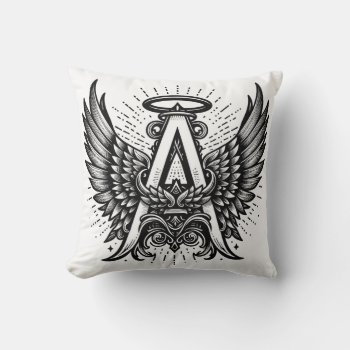 Angel Alphabet A Initial Latter Wings Halo Throw Pillow by AngelAlphabet at Zazzle