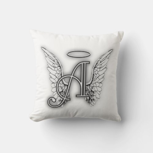 Angel Alphabet A Initial Latter Wings Halo Throw Pillow