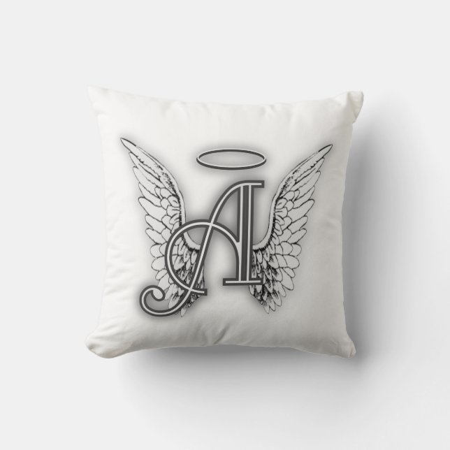 Angel Alphabet A Initial Latter Wings Halo Throw Pillow (Front)