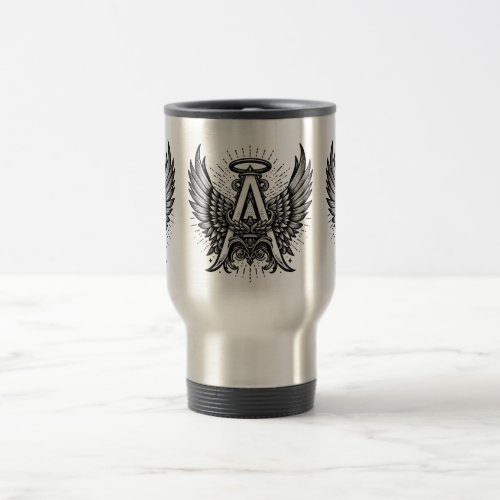 Angel Alphabet A Initial Latter Wings Halo Travel Mug