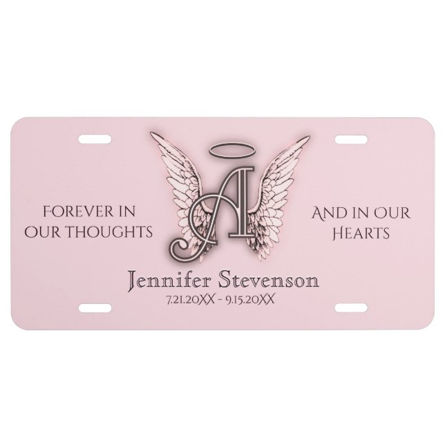 Angel Alphabet A Initial Letter Memorial License Plate (Front)