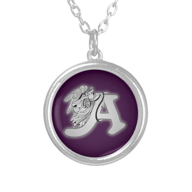 Angel Alphabet A Initial Monogram Silver Plated Necklace (Front)