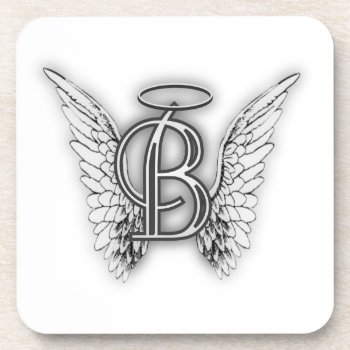 Angel Alphabet B Initial Latter Wings Halo Beverage Coaster by AngelAlphabet at Zazzle