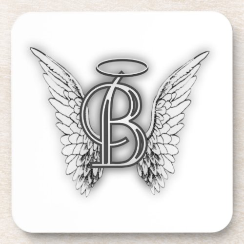 Angel Alphabet B Initial Latter Wings Halo Beverage Coaster