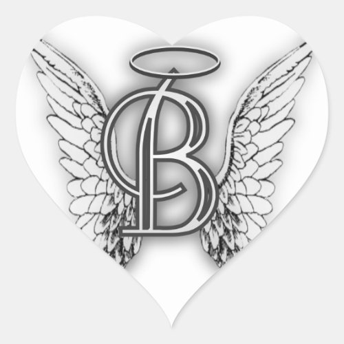 Angel Alphabet B Initial Latter Wings Halo Heart Sticker
