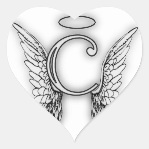 Angel Alphabet C Initial Latter Wings Halo Heart Sticker