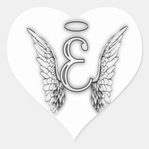 Angel Alphabet E Initial Latter Wings Halo Heart Sticker