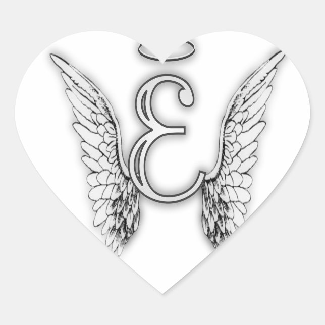 Angel Alphabet E Initial Latter Wings Halo Heart Sticker (Front)