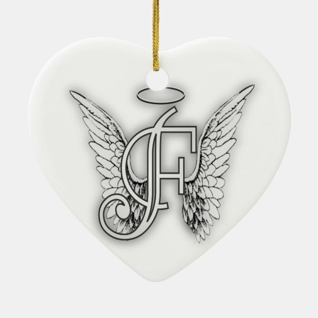 Angel Alphabet F Initial Latter Wings Halo Ceramic Ornament (Back)