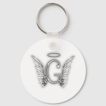Angel Alphabet G Initial Latter Wings Halo Keychain by AngelAlphabet at Zazzle