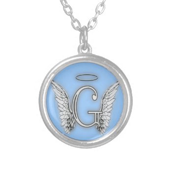 Angel Alphabet G Initial Latter Wings Halo Silver Plated Necklace by AngelAlphabet at Zazzle