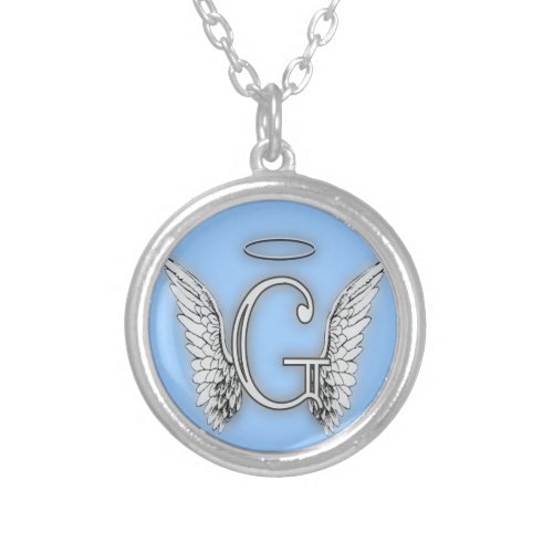 Angel Alphabet G Initial Latter Wings Halo Silver Plated Necklace