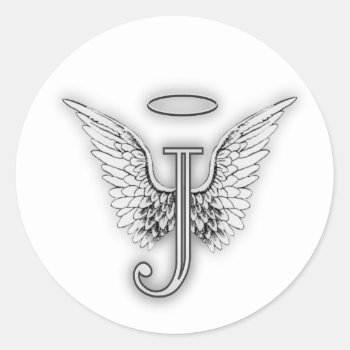Angel Alphabet  Initial J Wings Halo Classic  Classic Round Sticker by AngelAlphabet at Zazzle