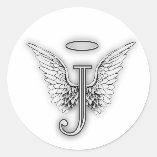 Angel Alphabet  Initial J Wings Halo Classic  Round Sticker (Front)