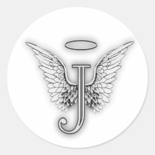 Angel Alphabet  Initial J Wings Halo Classic  Round Sticker
