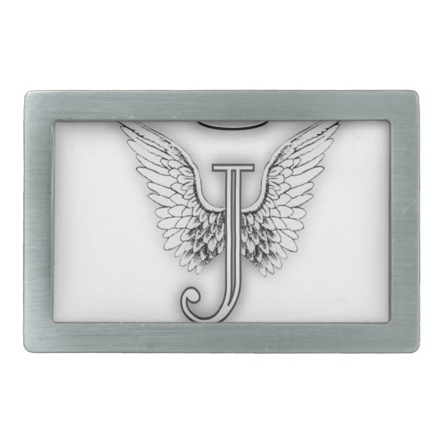 Angel Alphabet J Initial Letter Wings Halo Belt Buckle (Front)