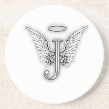 Angel Alphabet J Initial Letter Wings Halo Drink Coaster by AngelAlphabet at Zazzle