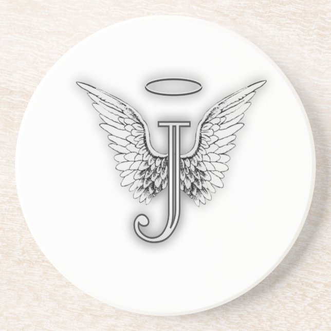 Angel Alphabet J Initial Letter Wings Halo Drink Coaster (Front)