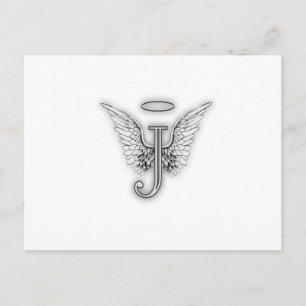 Angel Alphabet J Initial Letter Wings Halo Postcard