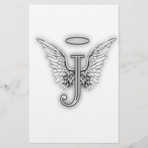 Angel Alphabet J Initial Letter Wings Halo Stationery