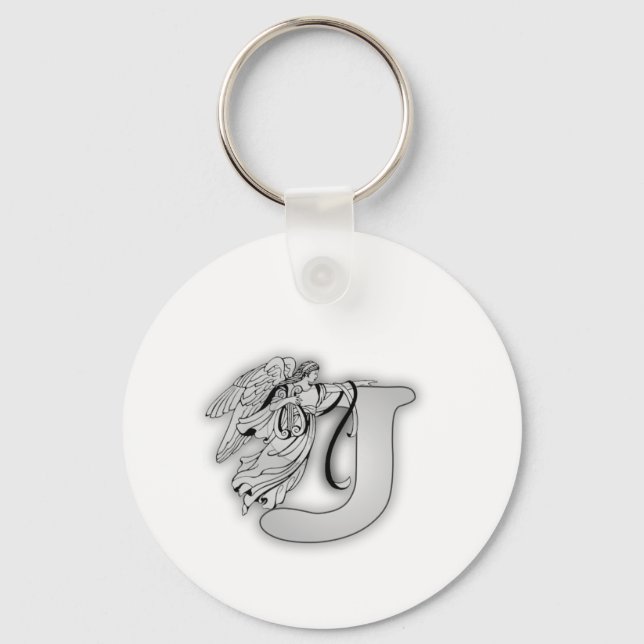 Angel Alphabet J Initial Monogram Keychain (Front)