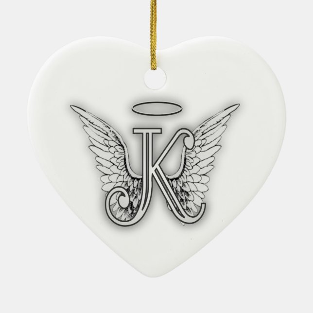 Angel Alphabet K Initial Letter Wings Halo Ceramic Ornament (Back)