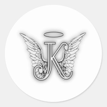 Angel Alphabet K Initial Letter Wings Halo Classic Round Sticker by AngelAlphabet at Zazzle