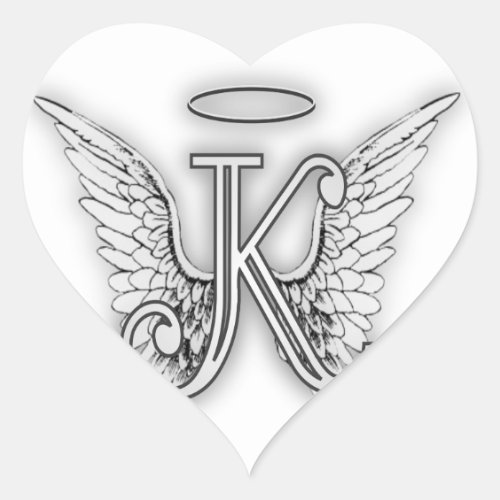 Angel Alphabet K Initial Letter Wings Halo Heart Sticker