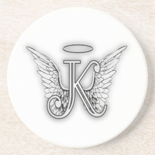 Angel Alphabet K Initial Letter Wings Halo Sandstone Coaster