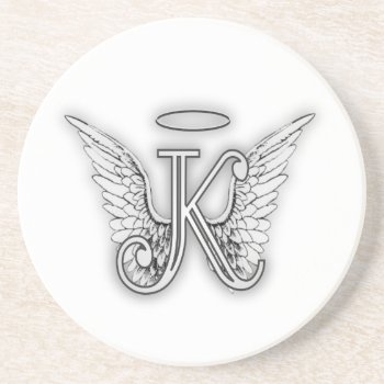 Angel Alphabet K Initial Letter Wings Halo Sandstone Coaster by AngelAlphabet at Zazzle