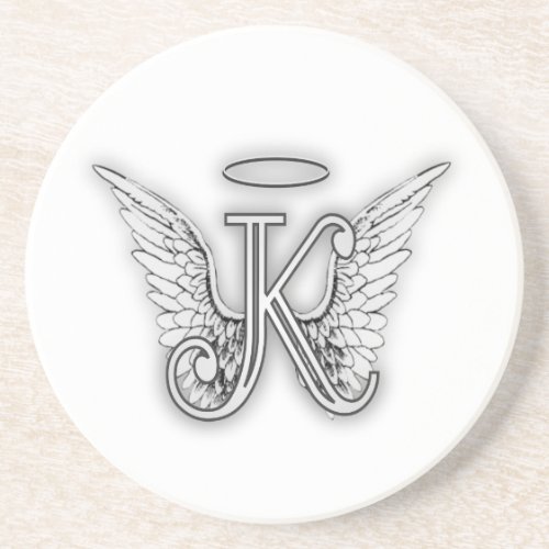 Angel Alphabet K Initial Letter Wings Halo Sandstone Coaster