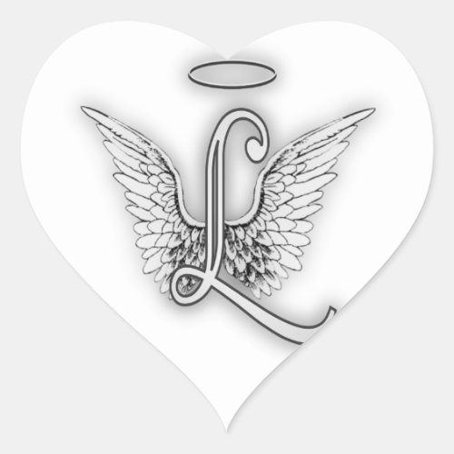 Angel Alphabet L Initial Letter Wings Halo Heart Sticker