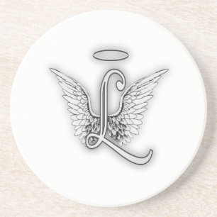 Angel Alphabet L Initial Letter Wings Halo Sandstone Coaster