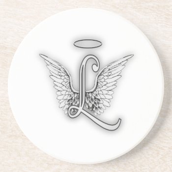 Angel Alphabet L Initial Letter Wings Halo Sandstone Coaster by AngelAlphabet at Zazzle