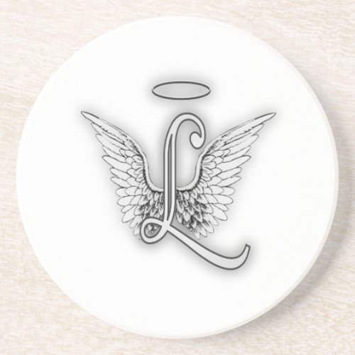 Angel Alphabet L Initial Letter Wings Halo Sandstone Coaster