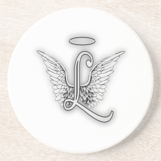 Angel Alphabet L Initial Letter Wings Halo Sandstone Coaster (Front)