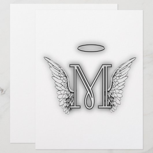 Angel Alphabet M Initial Letter Wings Halo (Front/Back)