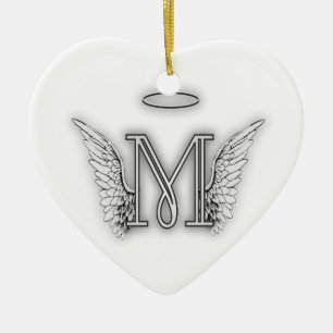 Angel Alphabet M Initial Letter Wings Halo Ceramic Ornament