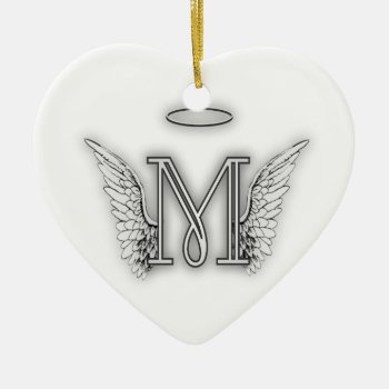Angel Alphabet M Initial Letter Wings Halo Ceramic Ornament by AngelAlphabet at Zazzle