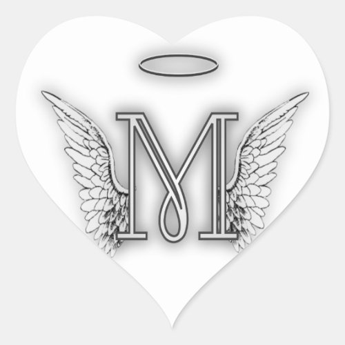 Angel Alphabet M Initial Letter Wings Halo Heart Sticker