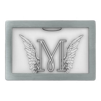 Angel Alphabet M Initial Letter Wings Halo Rectangular Belt Buckle by AngelAlphabet at Zazzle