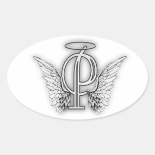 Angel Alphabet P Initial Letter Wings Halo Oval Sticker