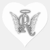Angel Alphabet R Initial Letter Wings Halo Heart Sticker