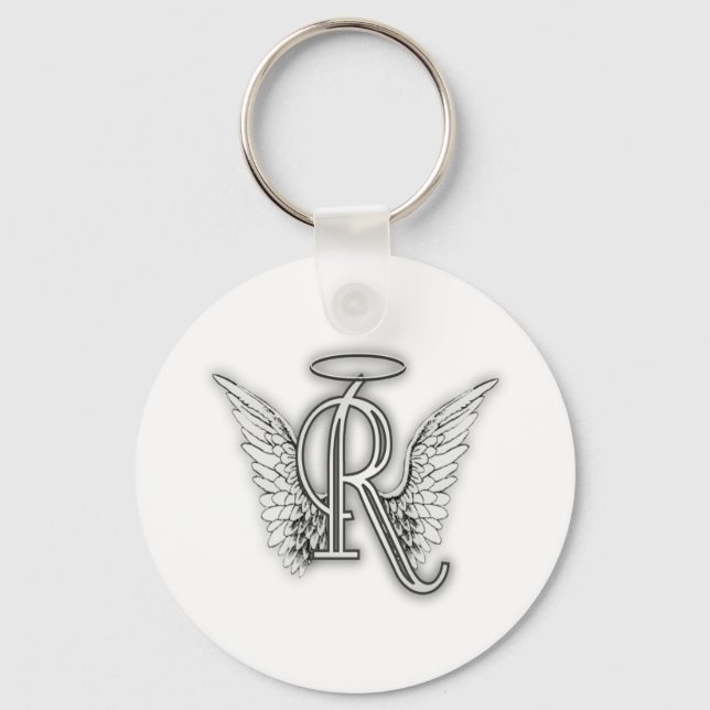Angel Alphabet R Initial Letter Wings Halo Keychain (Front)