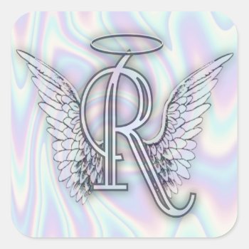 Angel Alphabet R Initial Letter Wings Halo Square  Square Sticker by AngelAlphabet at Zazzle