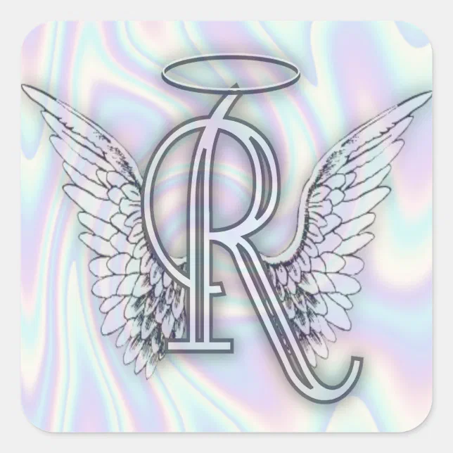 Winged Letter R Angel Alphabet R Initial Letter Wings Halo Square Sticker | Zazzle